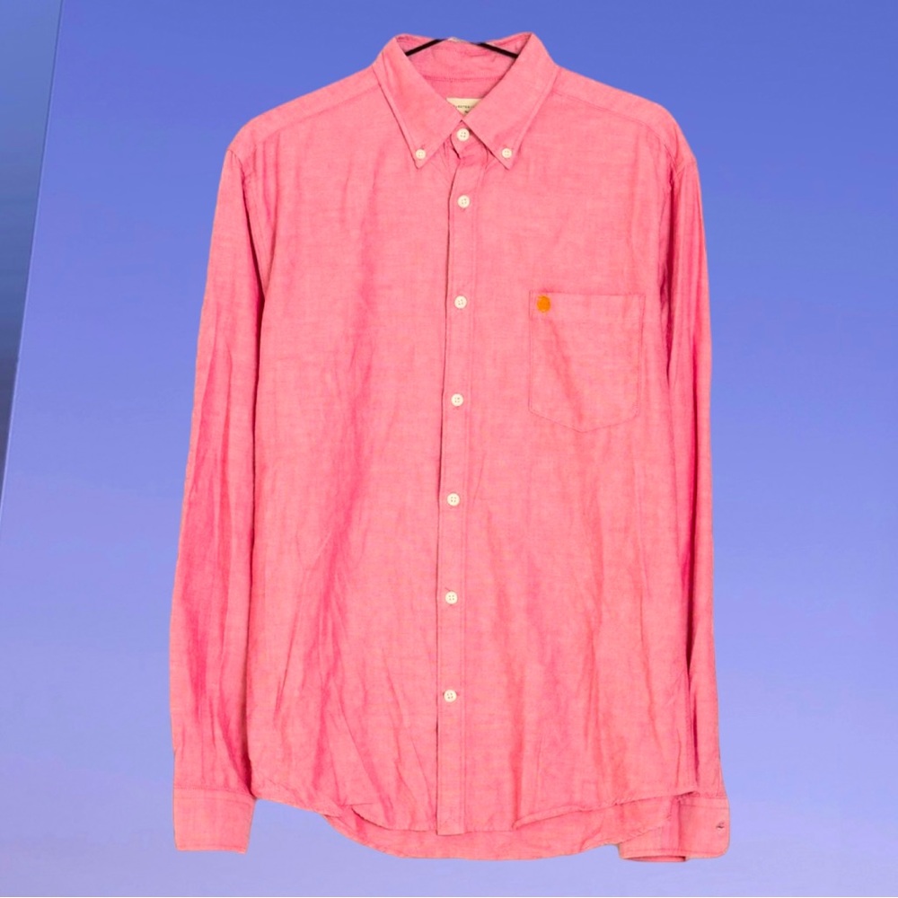 Mens Salmon Color Medium River Island 100% Linen Button Down Shirt